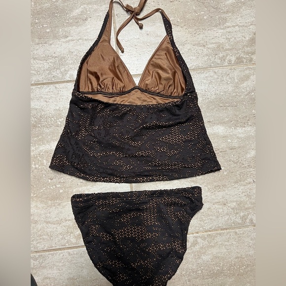 🤎🤎EUC-BALTEX BROWN CROCHET TANKINI 2 PIECE BATHING SUIT. SZ 10🤎🤎 - Picture 6 of 8
